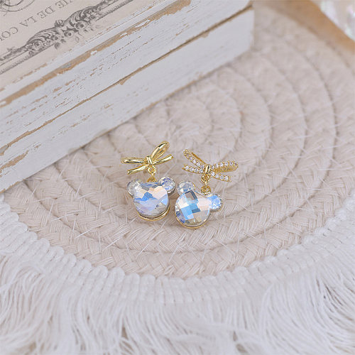 1 Pair Cute Sweet Cool Style Bear Bow Knot Plating Inlay Copper Zircon 14K Gold Plated Drop Earrings