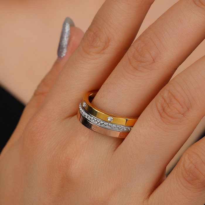 Ringe mit künstlichen Edelsteinen aus Titanstahl im modernen Farbblock-Stil in großen Mengen