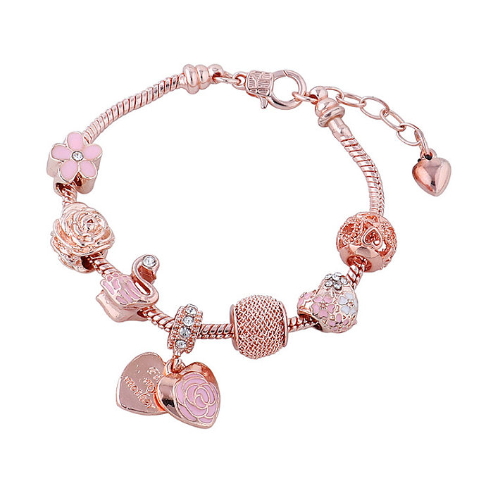 Sweet Heart Shape Alloy Copper Enamel Inlay Artificial Gemstones Bracelets