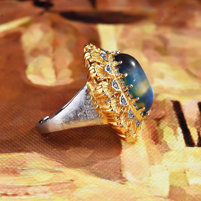 Anillo abierto de piedras preciosas artificiales con incrustaciones de cobre geométrico de estilo vintage de 1 pieza