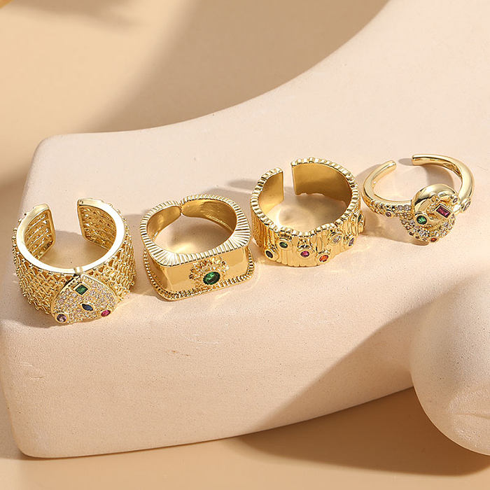 Elegant Luxurious Classic Style Heart Shape Copper 14K Gold Plated Zircon Open Ring In Bulk