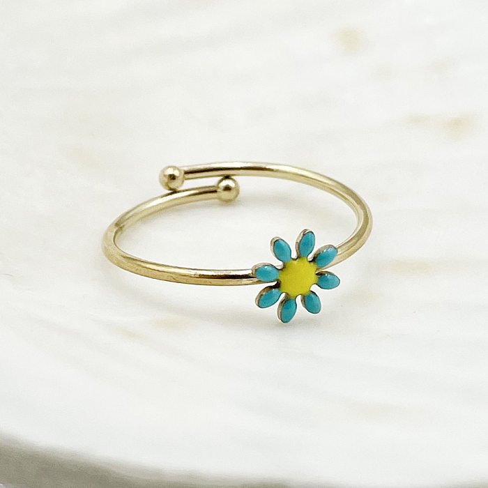 1 Piece Simple Style Flower Stainless Steel Plating Open Ring