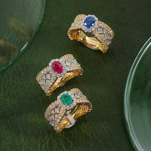 Offener Ring mit klassischen bunten Kupfereinlagen und künstlichen Edelsteinen