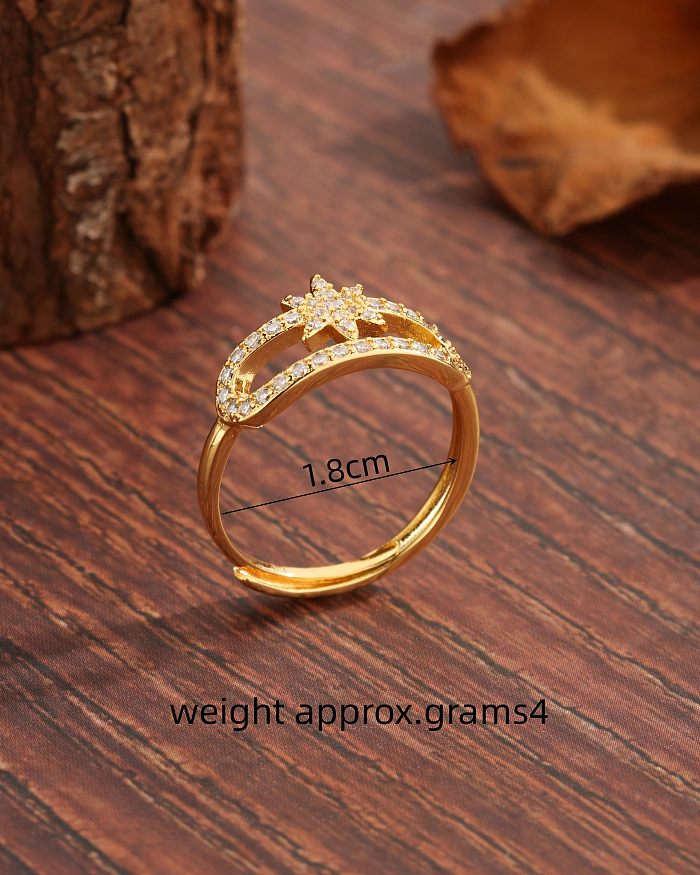 Luxuriöse, moderne Ringe mit süßer Hexagramm-Verkupferung, ausgehöhltem Zirkon-Inlay, 18 Karat vergoldet