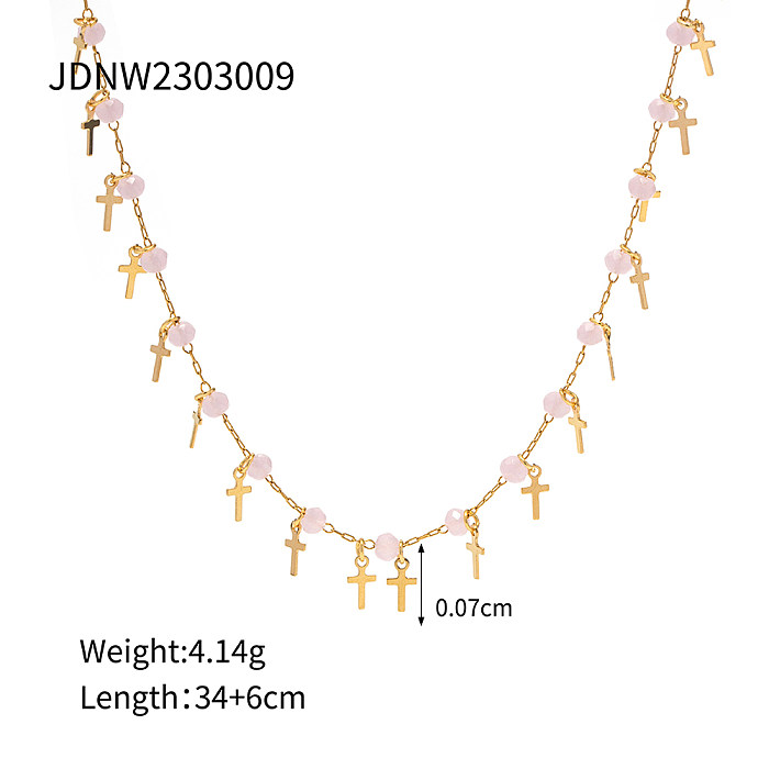 INS Style Simple Style croix en acier inoxydable pierre naturelle gland placage 18K plaqué or Bracelets collier