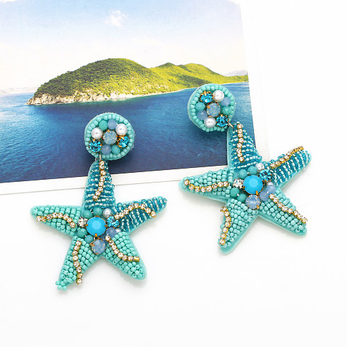 1 Pair Original Design Vacation Marine Style Starfish Beaded Braid Seed Bead Copper Drop Earrings