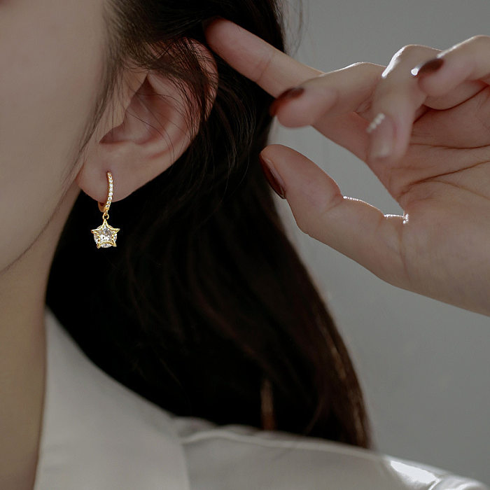1 Pair Sweet Star Plating Inlay Copper Artificial Gemstones Drop Earrings
