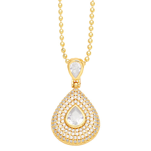 Elegant Modern Style Water Droplets Copper 18K Gold Plated Zircon Pendant Necklace In Bulk