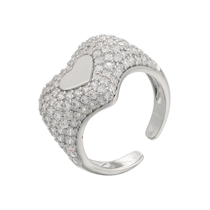Anel de diamante colorido com coração de pêssego microincrustado com abertura em formato de coração anel ajustável