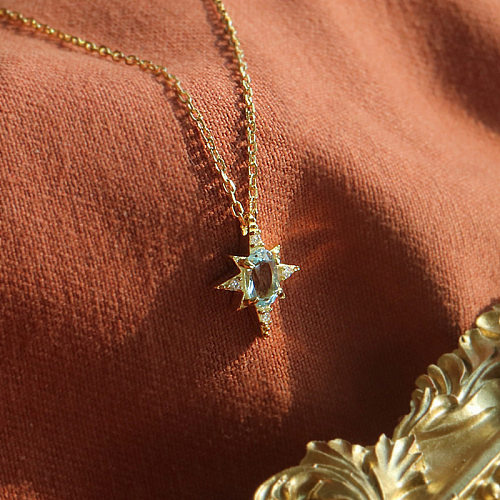 Collar de piedras preciosas artificiales con incrustaciones de cobre y estrella de estilo francés