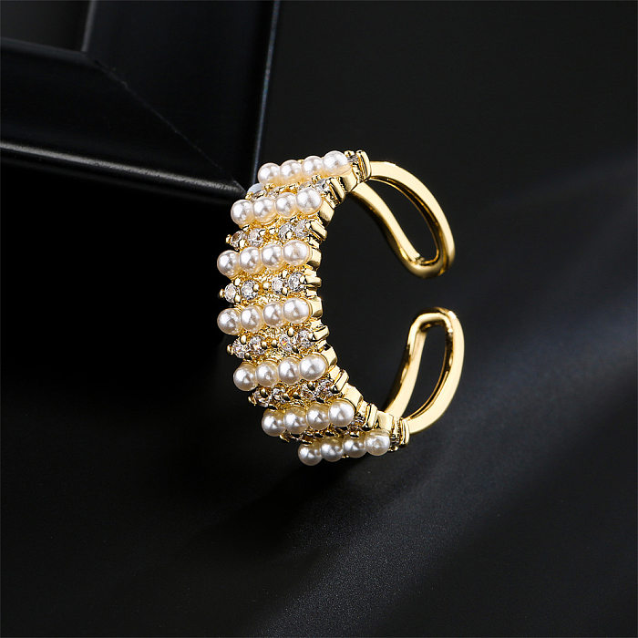Bague réglable en or 18 carats plaqué cuivre, 4 rangées de perles de millet, conception d'ouverture