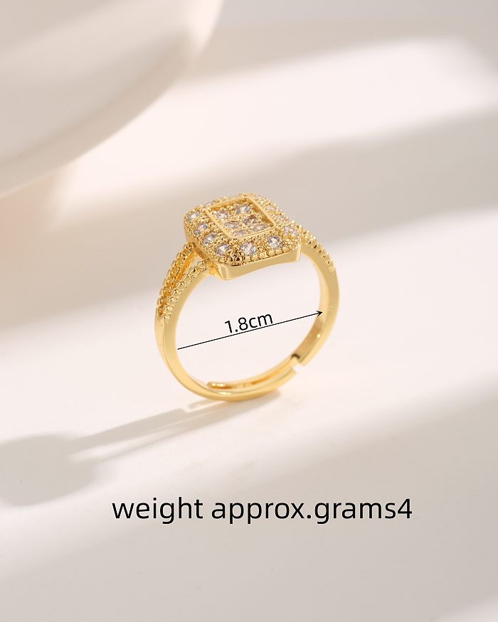 Elegant Lady Devil'S Eye Square Water Droplets Copper Plating Inlay Zircon 18K Gold Plated Open Rings