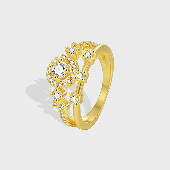 Anéis banhados a ouro de zircão com revestimento de cobre geométrico feminino