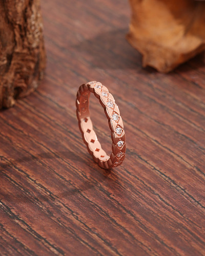 Modern Style Simple Style Korean Style Argyle Copper Plating Inlay Zircon 18K Gold Plated Rings