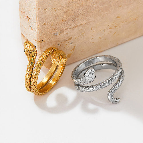 Anillos chapados en oro de acero inoxidable con forma de serpiente de estilo simple a granel