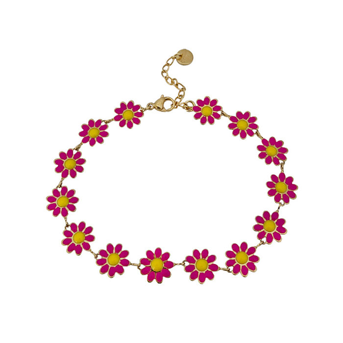 1 conjunto de pulseiras femininas esmaltadas de aço inoxidável com flor doce e colar