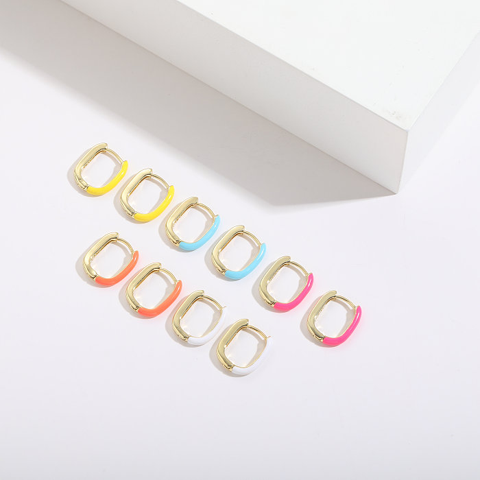 1 Pair Classic Style Square Copper Enamel Plating Earrings