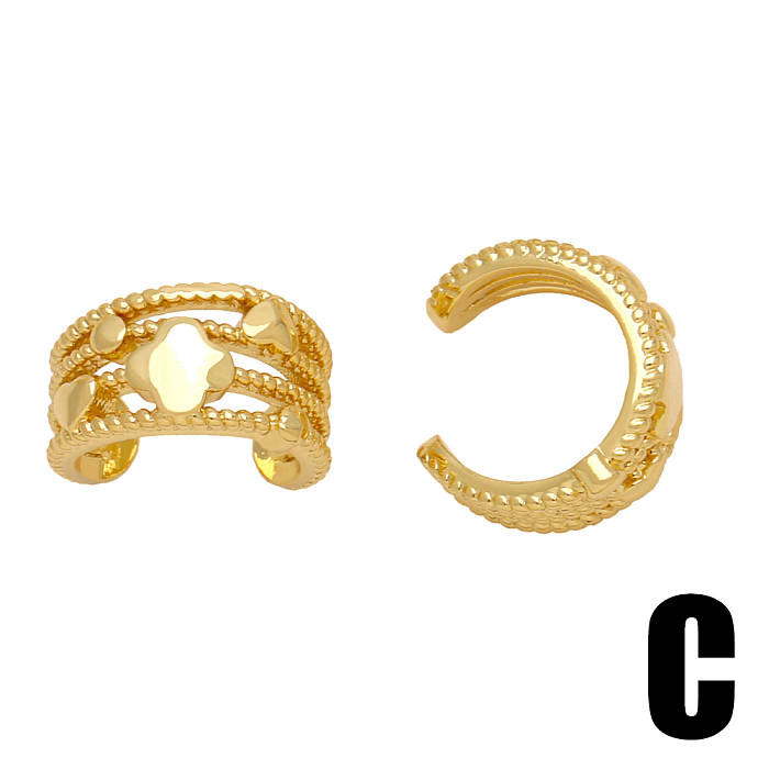 1 par de clipes de orelha banhados a ouro 18K estilo simples trevo de quatro folhas estrela lua chapeamento incrustação de cobre zircão