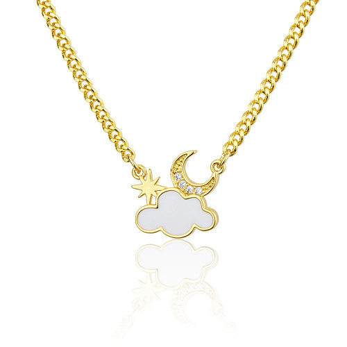 1 Piece Korean Style Clouds Moon Copper Plating Inlay Zircon Gold Plated Pendant Necklace