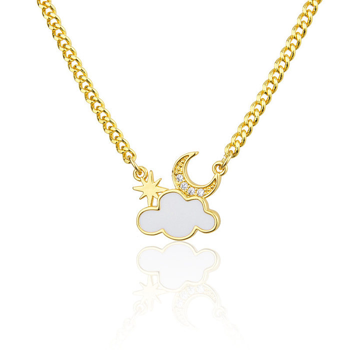 1 Piece Korean Style Clouds Moon Copper Plating Inlay Zircon Gold Plated Pendant Necklace