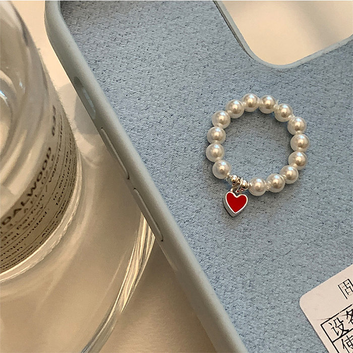 Süße herzförmige Kupfer-Emaille-Perlen-Charm-Ringe im IG-Stil
