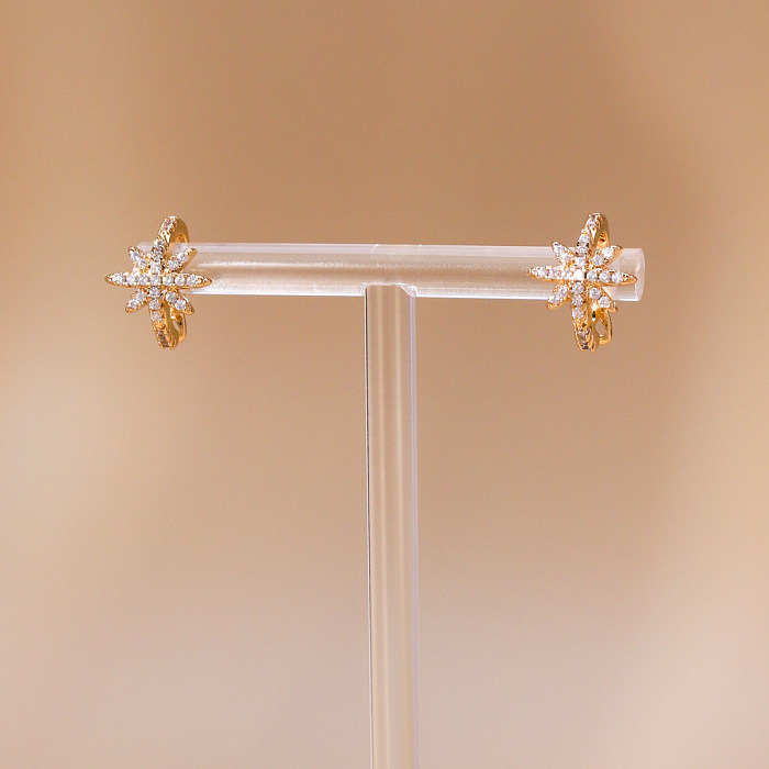 Fashion Hexagram Copper Ear Clips Gold Plated Zircon Copper Earrings 1 Pair