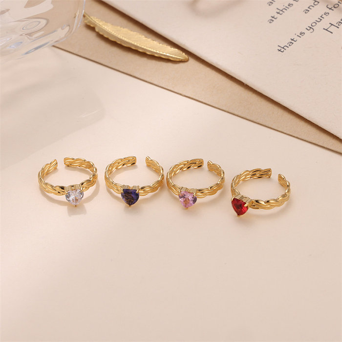 Glam Luxurious Stainless Steel Plating Inlay Zircon 18K Gold Plated Open Rings