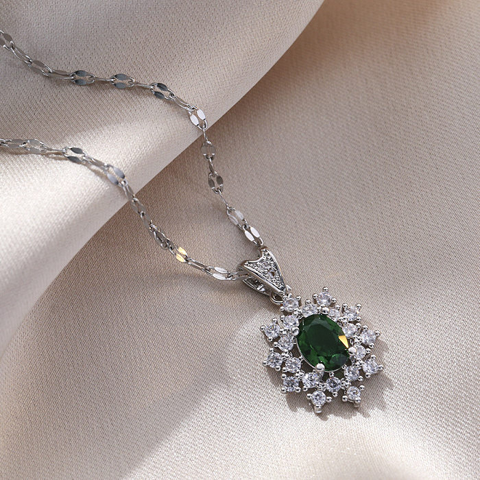 Luxurious Geometric Titanium Steel Inlay Artificial Gemstones Women'S Rings Earrings Necklace