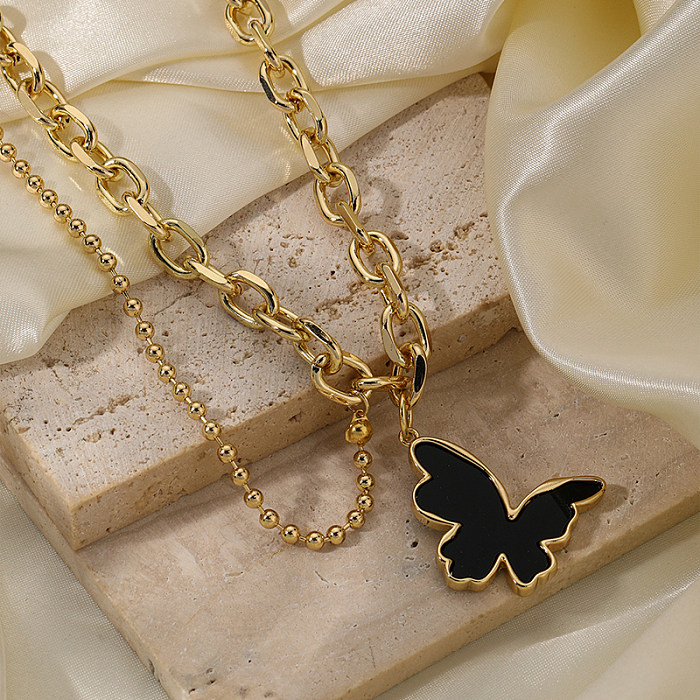 Hip-Hop Rock Commute Butterfly Copper 18K Gold Plated Necklace In Bulk