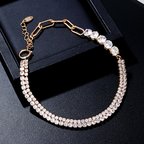 Elegant Hip-Hop Simple Style Solid Color Copper Plating Inlay Zircon Gold Plated Necklace