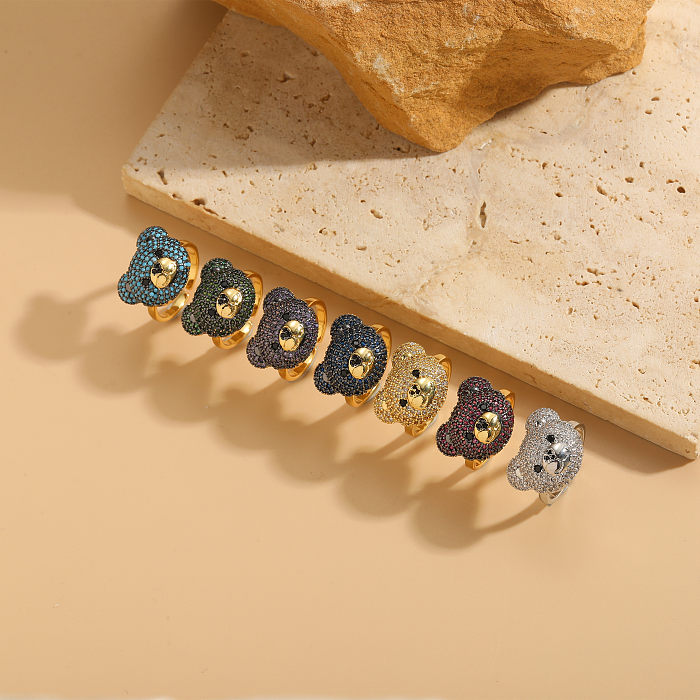Elegante, luxuriöse Bären-Ringe mit Inlay-Zirkon-Verkupferung und 14-Karat-Vergoldung