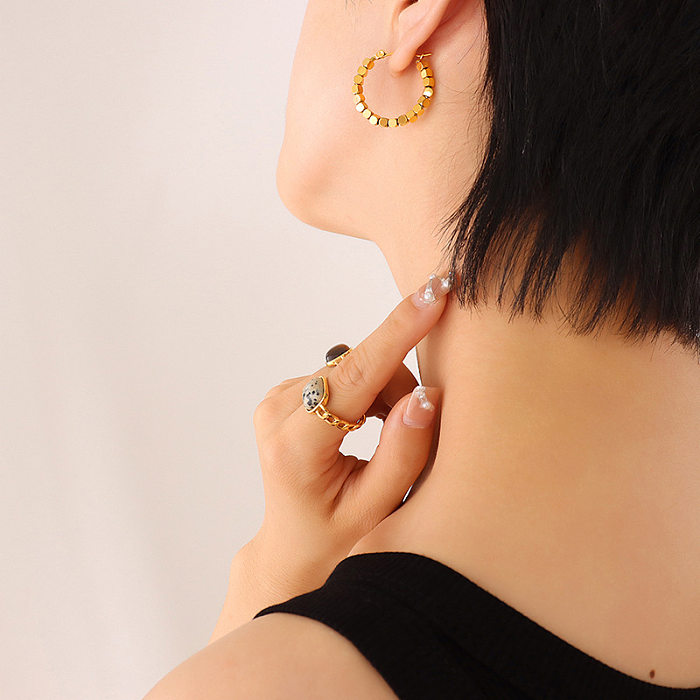 Fashion Style Titanium Steel Gold-Plated Cube Bracelet Earrings