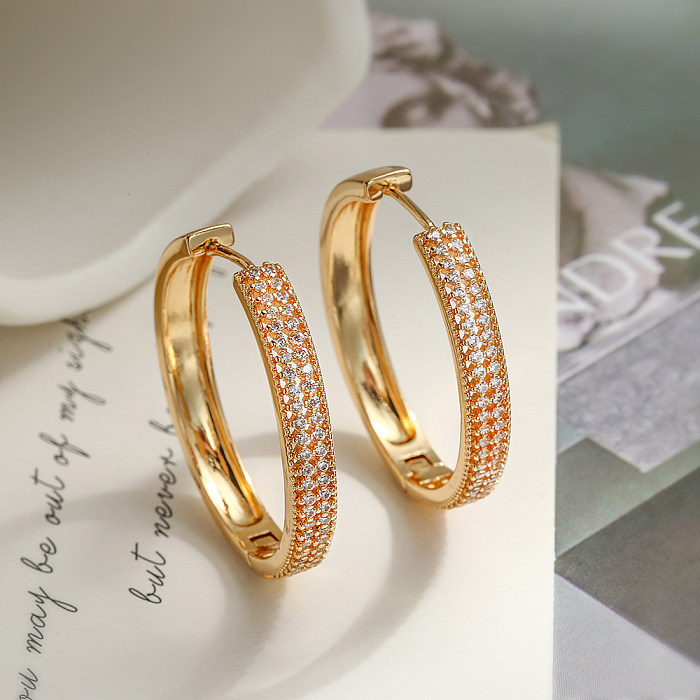 1 Pair Simple Style Commute Round Plating Inlay Copper Zircon 18K Gold Plated Hoop Earrings