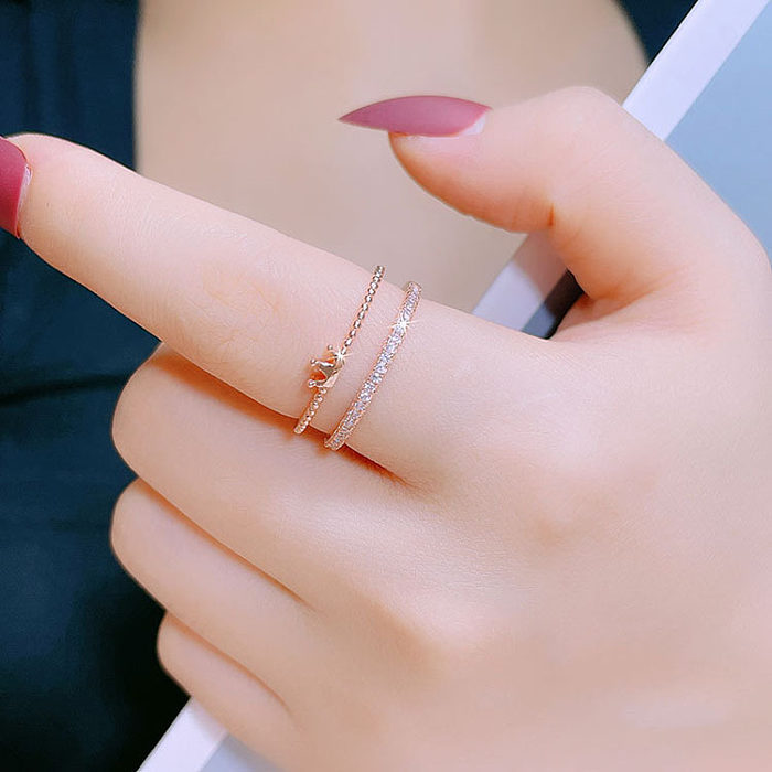 Casual Simple Style Crown Copper Plating Inlay Zircon Silver Plated Open Ring