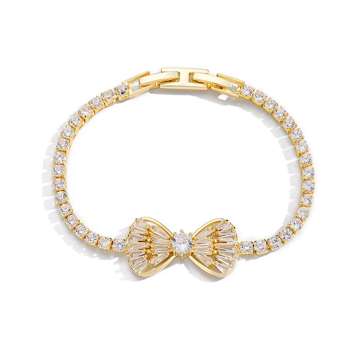 IG Style Shiny Heart Shape Flower Bow Knot Copper Plating Inlay Zircon Bracelets
