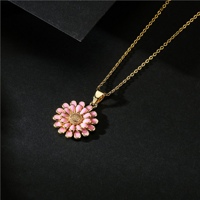 Wholesale Fashion 10 Color Oil Sunflower Pendant Copper Necklace jewelry
