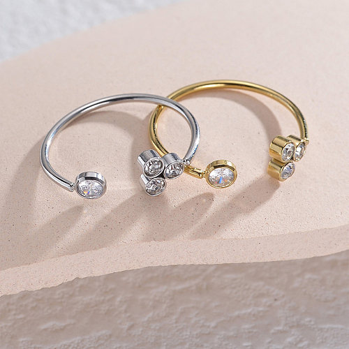 Anéis abertos banhados a ouro 14K de zircão redondo com chapeamento de aço inoxidável redondo estilo simples casual