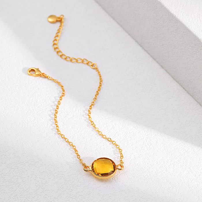 Pulseiras banhadas a ouro de pedra de vidro 18K com embutimento de cobre redondo de estilo simples