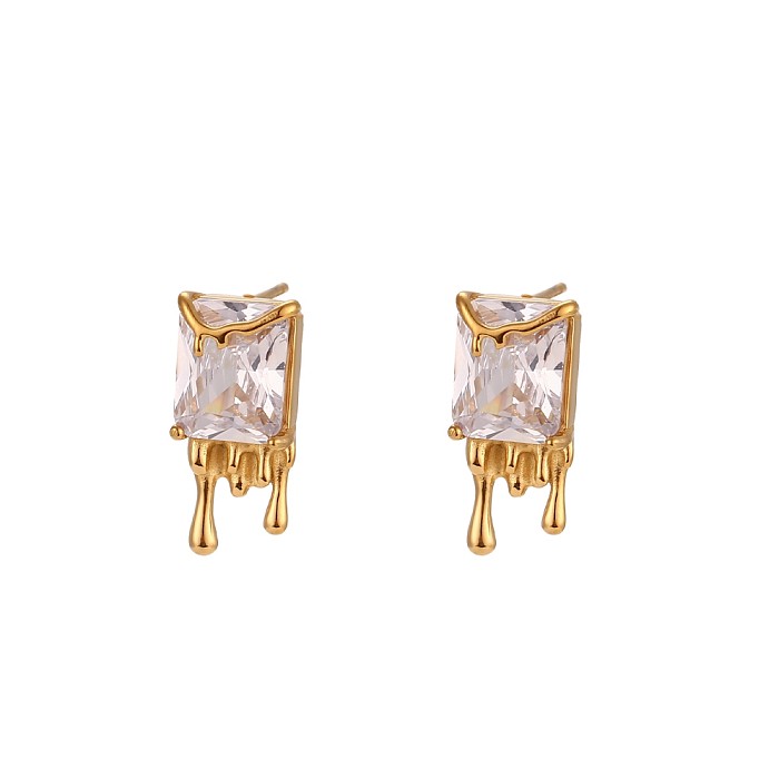 Collier de boucles d'oreilles plaqué or 18 carats, Style simple et classique, carré en acier inoxydable, incrustation de Zircon