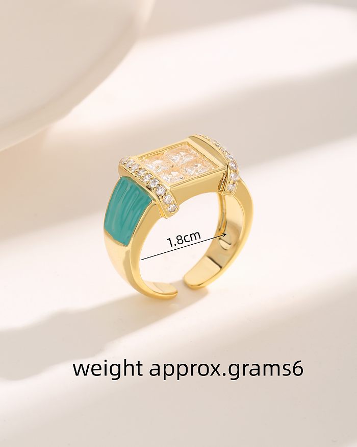 Luxurious Square Copper Plating Inlay Zircon 18K Gold Plated Rings