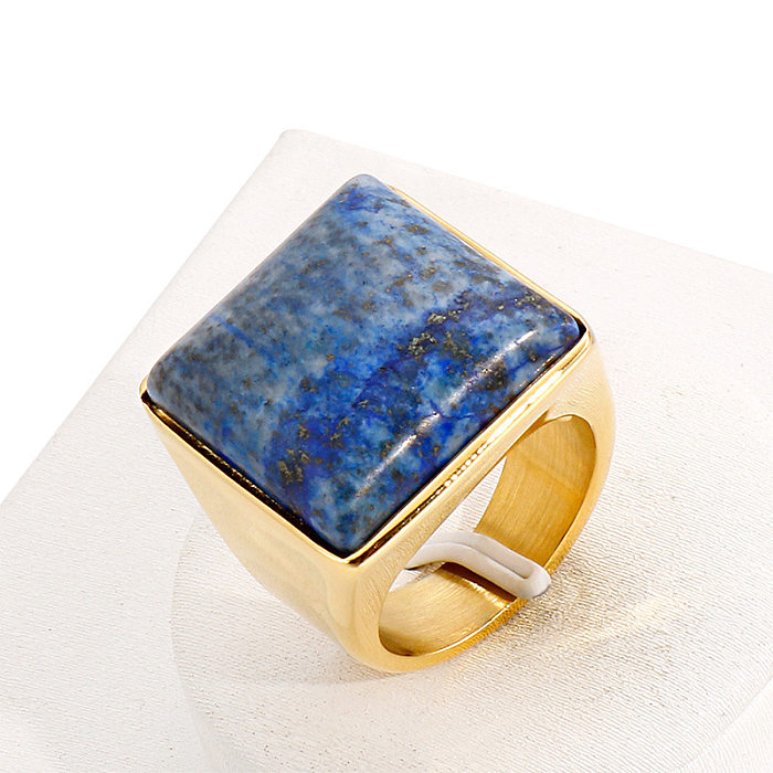 European And American Jewelry Wholesale Creative Fashion Stainless Steel Opal Square Ring Retro Ring