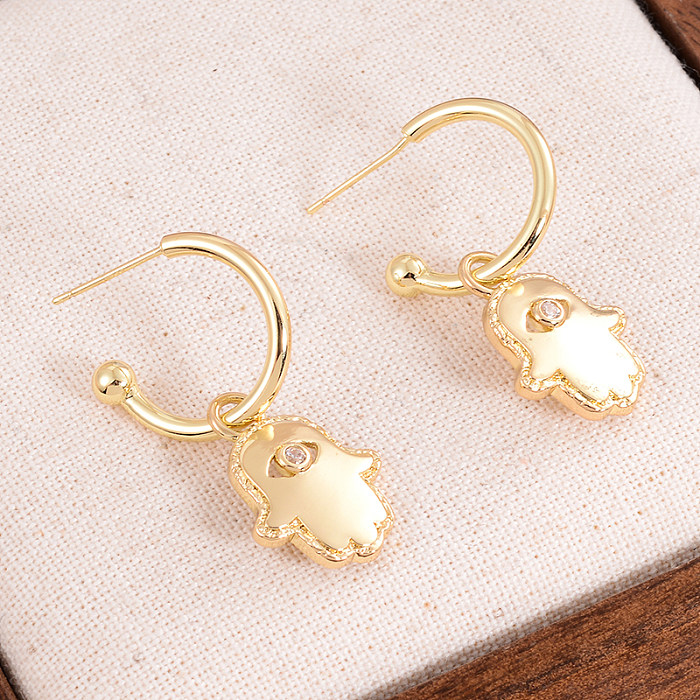 1 Pair IG Style Simple Style Palm Plating Inlay Copper Zircon 14K Gold Plated Earrings