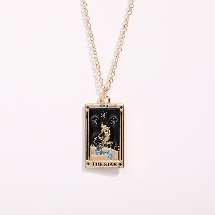 Retro Sun Star Moon Copper Enamel Rhinestones Necklace