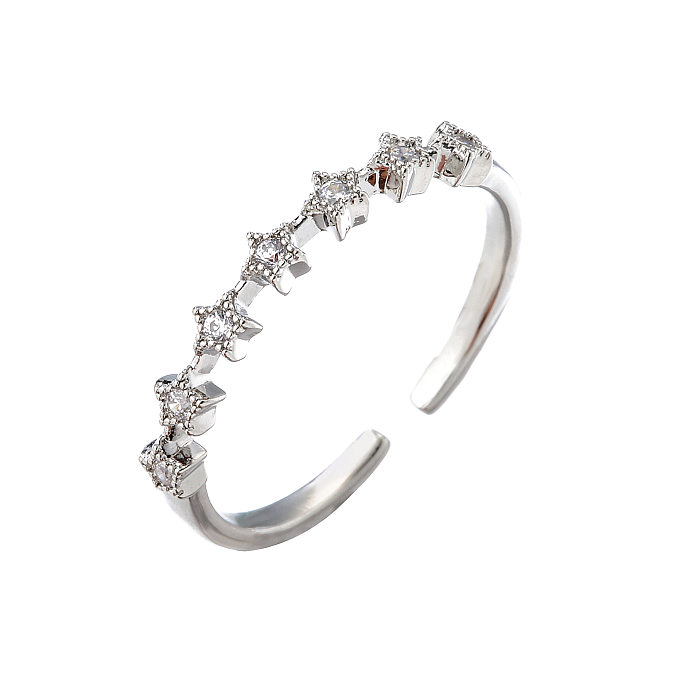 Micro-inlaid Row Diamond Zircon Ring Colored Diamond Open Ring Small Star Ring