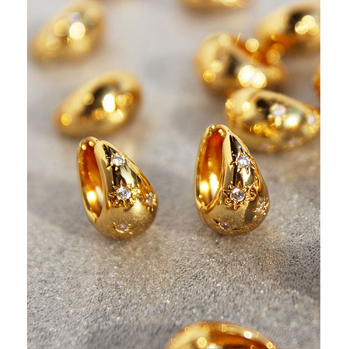 Fashion Water Droplets Copper Plating Zircon Earrings 1 Pair
