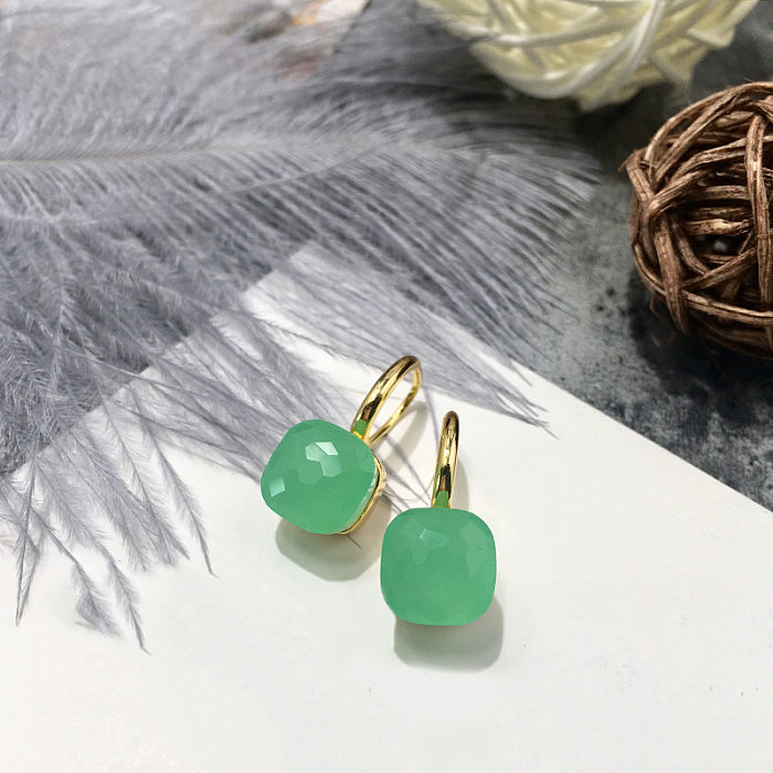 1 Pair Vacation Square Plating Inlay Copper Artificial Crystal Earrings
