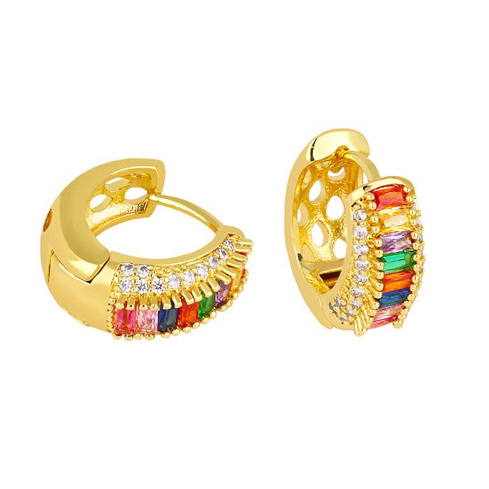 Fashion Round Copper Gold Plated Zircon Hoop Earrings 1 Pair