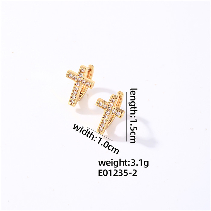 1 Pair Casual Sweet Simple Style Cross Four Leaf Clover Round Plating Inlay Copper Zircon White Gold Plated Gold Plated Earrings