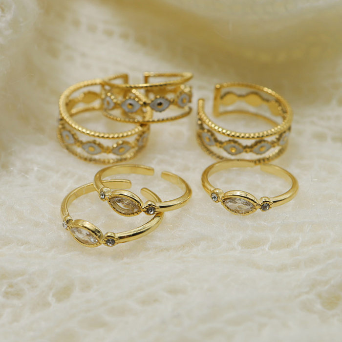 Fashion Eye Titanium Steel Plating Inlay Artificial Gemstones Open Ring 1 Piece