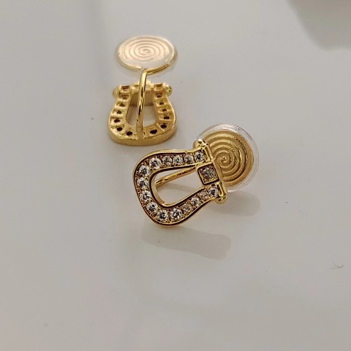 1 paire de manchettes d'oreilles en cuivre et Zircon, Style Simple, incrustation géométrique